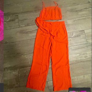 Orange shirt and pants set with belt bow NWOT